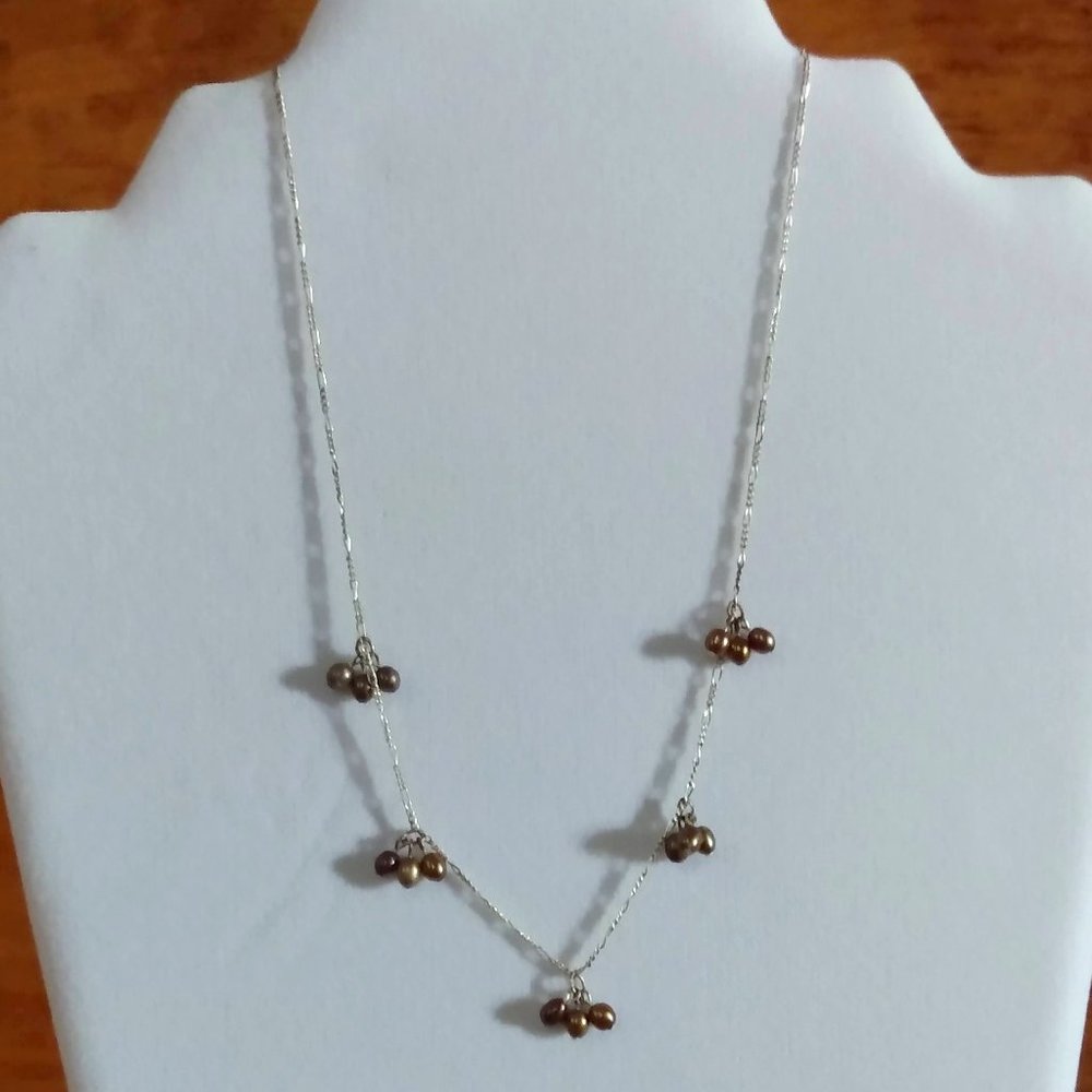Sterling Silver Necklace w/Mini Cooper Fresh Water Pearls